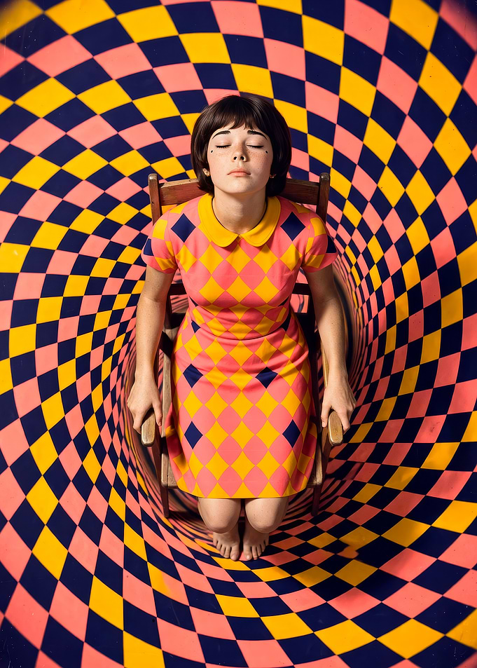 Woman in Retro Harlequin Dress