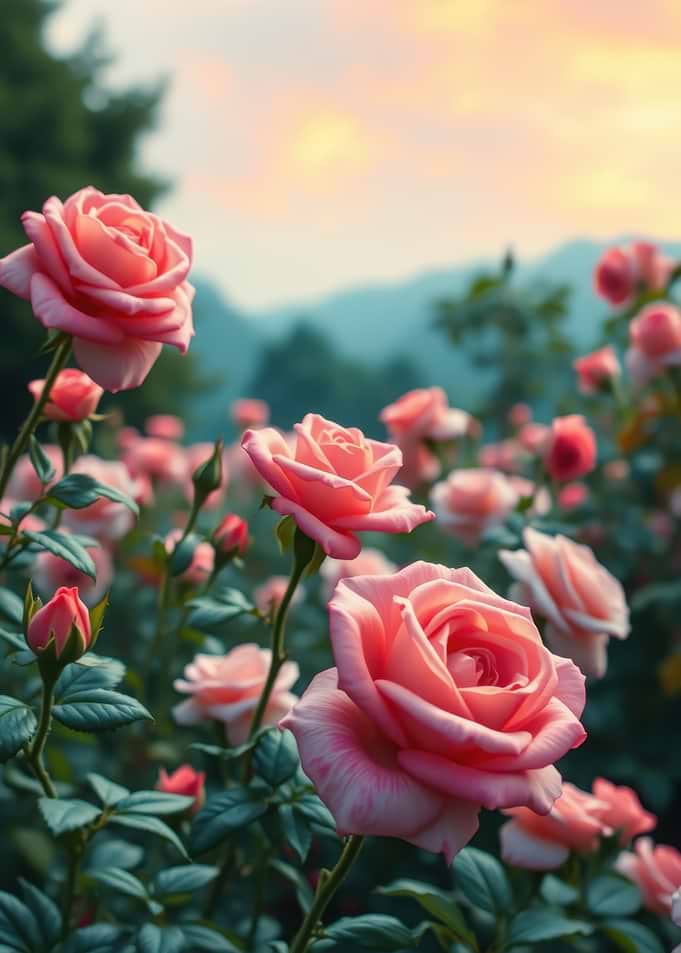 Beautiful Pink Roses in Garden