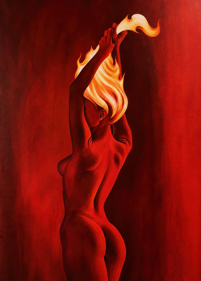 Fiery Woman Silhouette Art