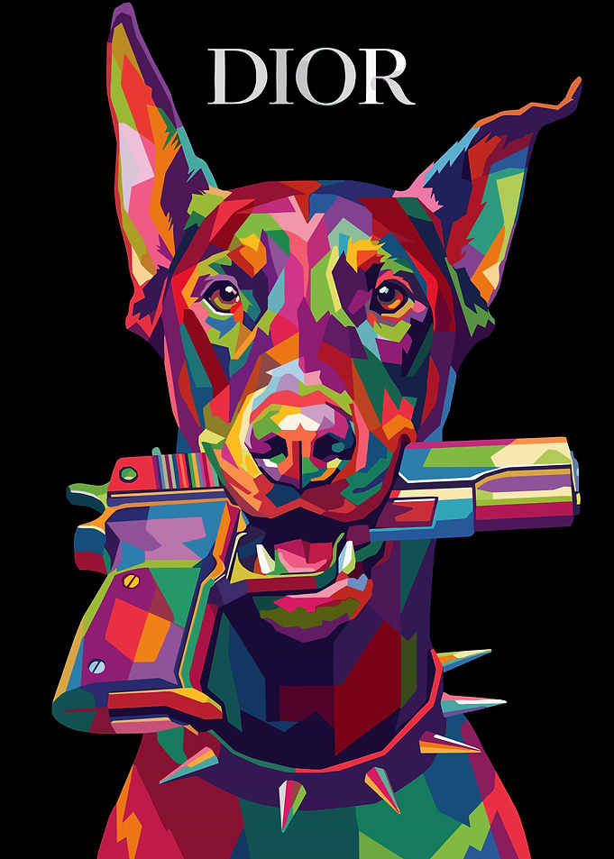 Colorful Pop Art Doberman with Gun