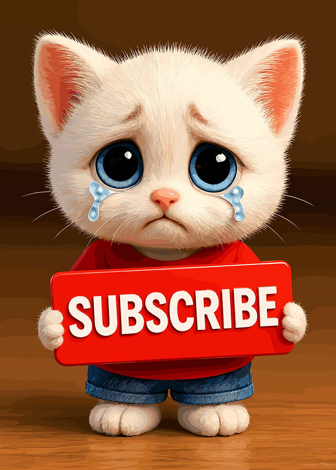 Crying Kitten Holding Subscribe Sign