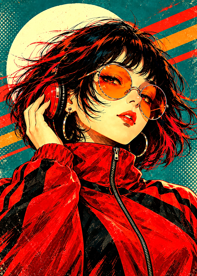 Retro Style Girl with Headphones