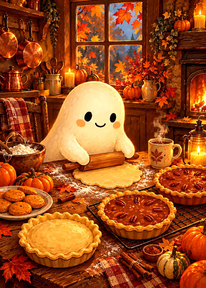 Cute Ghost Baking Autumn Pies