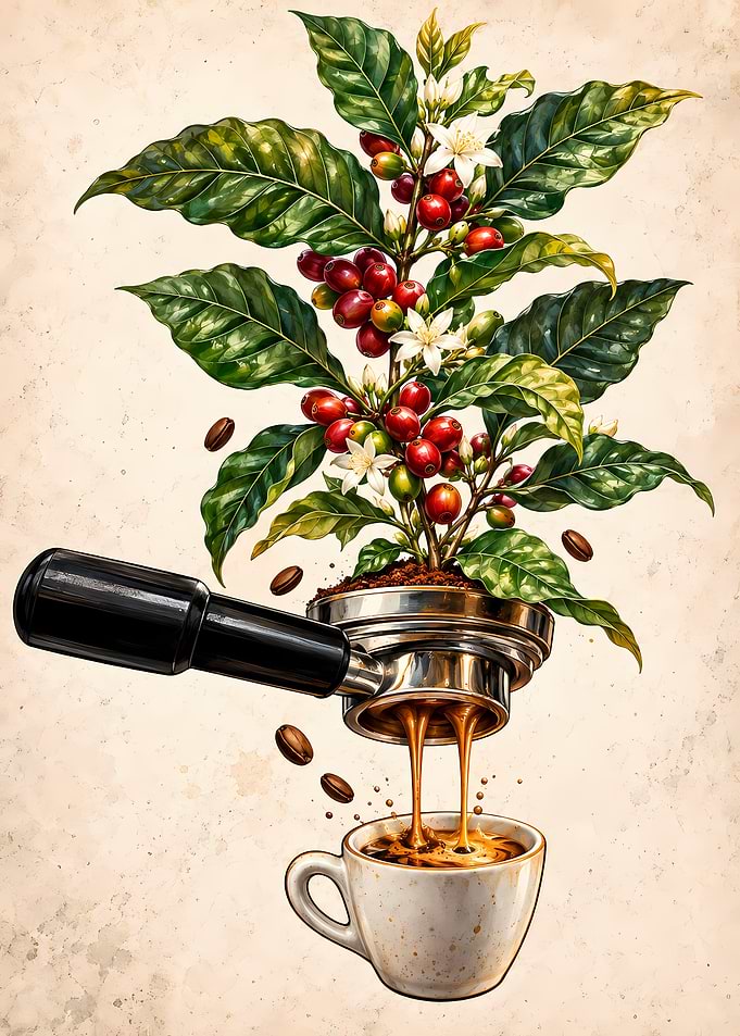 Coffee Plant Espresso Extraction Illustration
