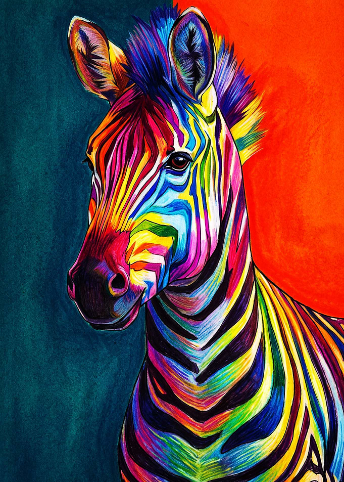 Vibrant Rainbow Zebra Portrait