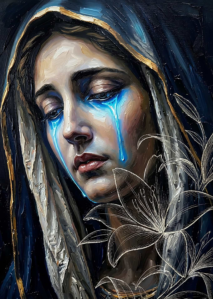 Oil Painting of Weeping Virgin Mary