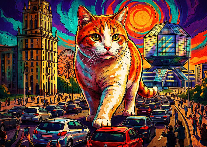Giant Cat City Skyline Psychedelic