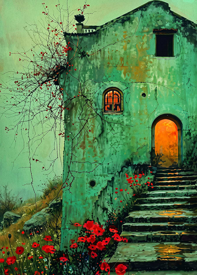 Green House Cottage Painting Poster