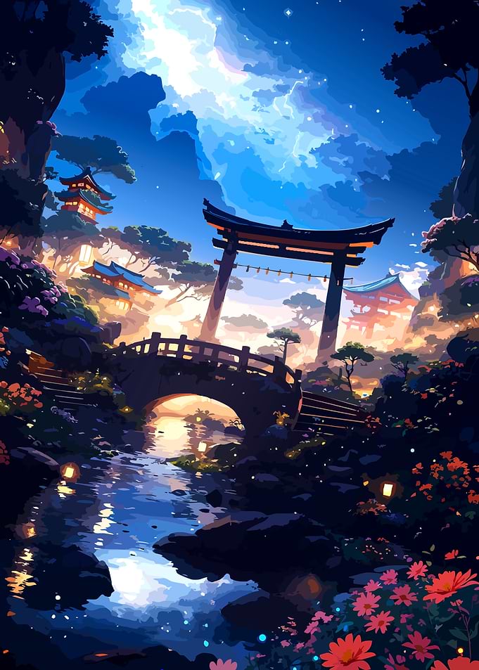Enchanted Japanese Temple at Night