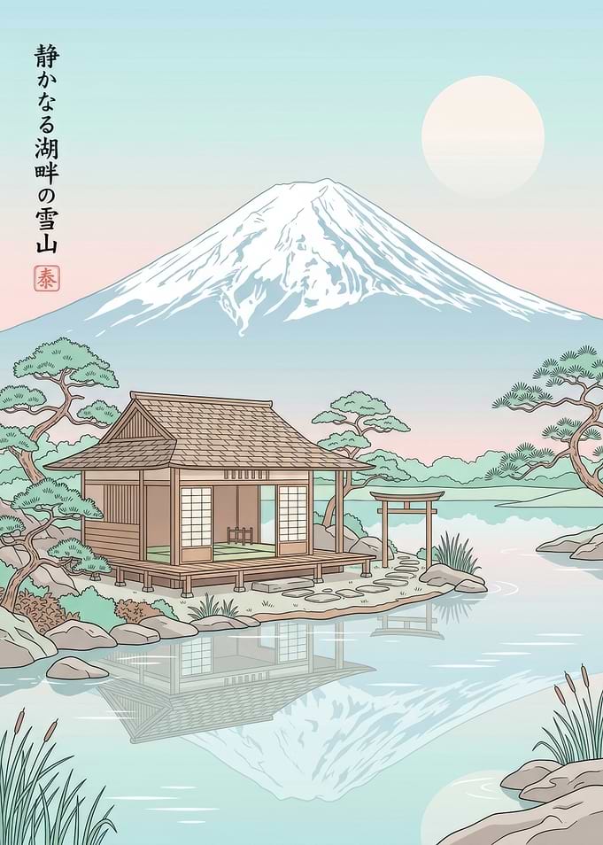 Serene Japanese Lakeside Mountain Landscape
