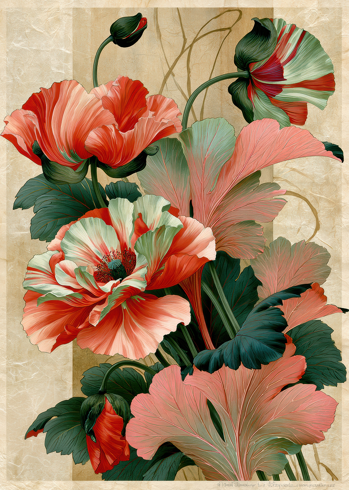 Elegant Botanical Poppy Illustration