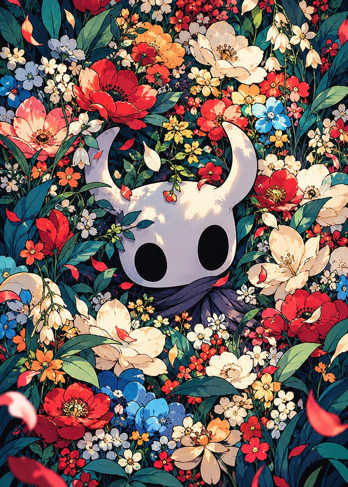 Hollow Knight Resting in Flowers