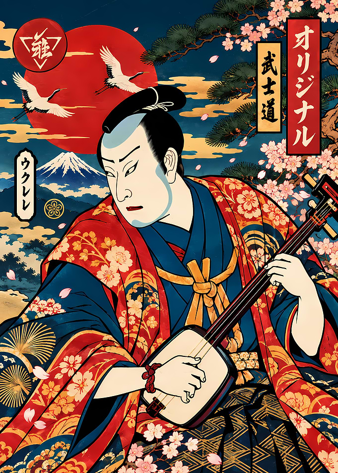Kabuki Actor Playing Shamisen Ukiyo-e Art