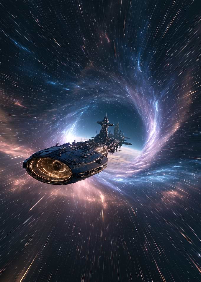 Spaceship Traveling Through Hyperspace Wormhole