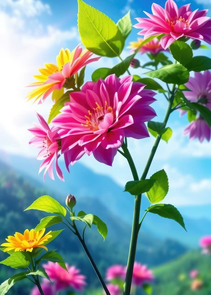Vibrant Pink and Yellow Garden Flowers
