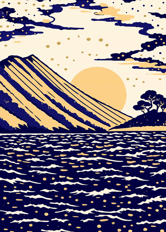 Golden Sun Over Mountain and Sea