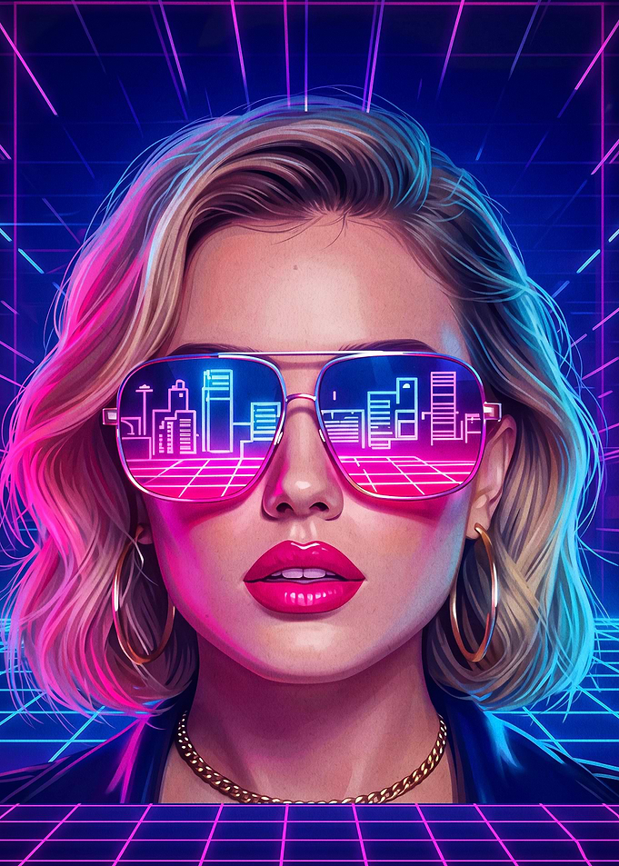 Cyberpunk Girl Neon Synthwave Art