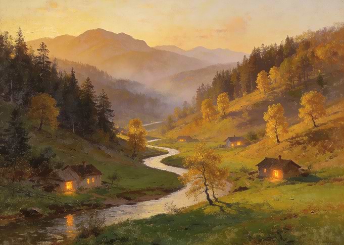 Golden Sunset Over Mountain Valley