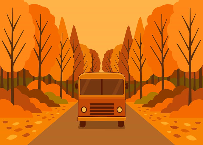 Autumn Road Trip Bus Illustration