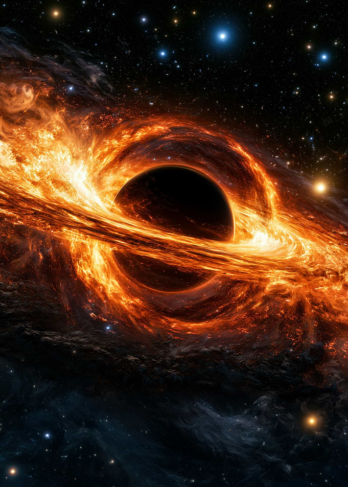 Fiery Black Hole in Deep Space