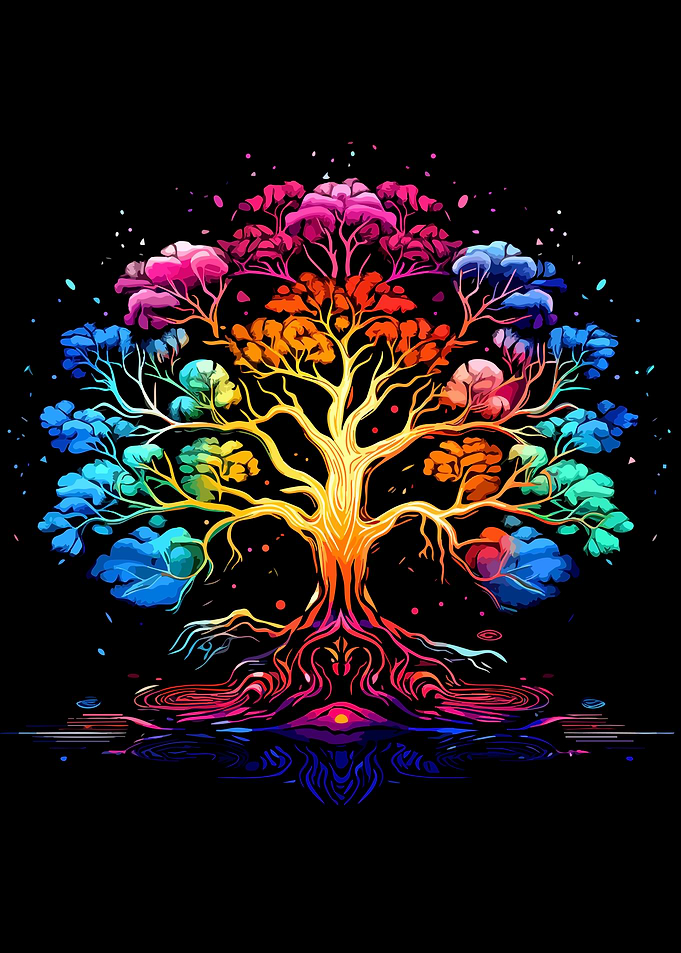 Vibrant Neon Rainbow Tree of Life