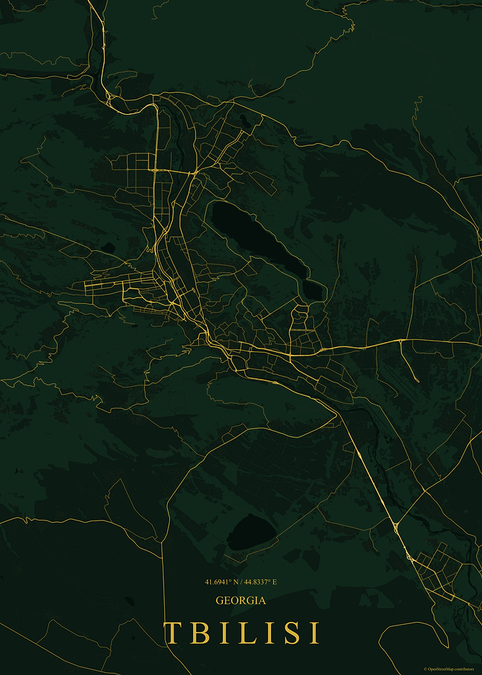 Minimalist Gold Map of Tbilisi Georgia