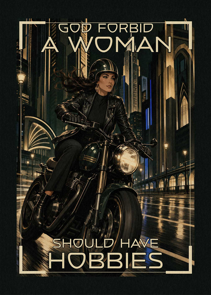 Woman Riding Motorcycle Poster