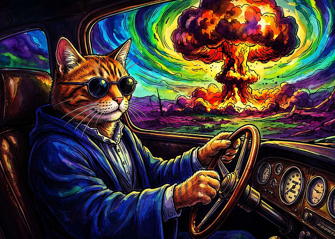 Cool Cat Driving Explosion Trippy A