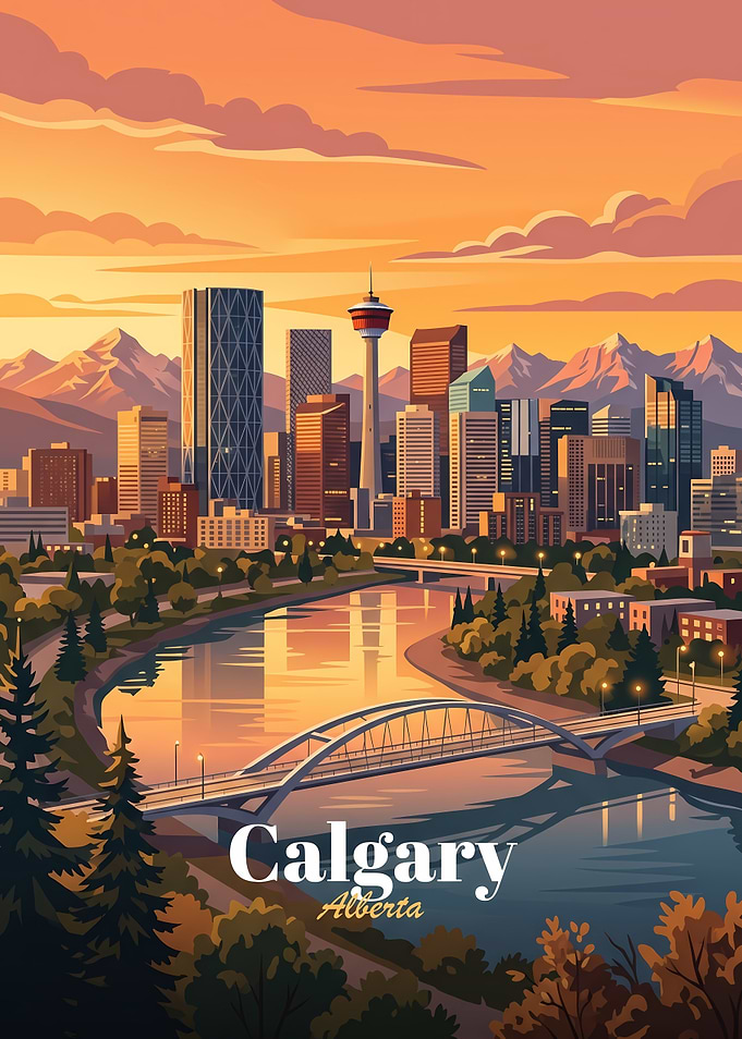 Calgary Alberta Skyline Sunset Poster