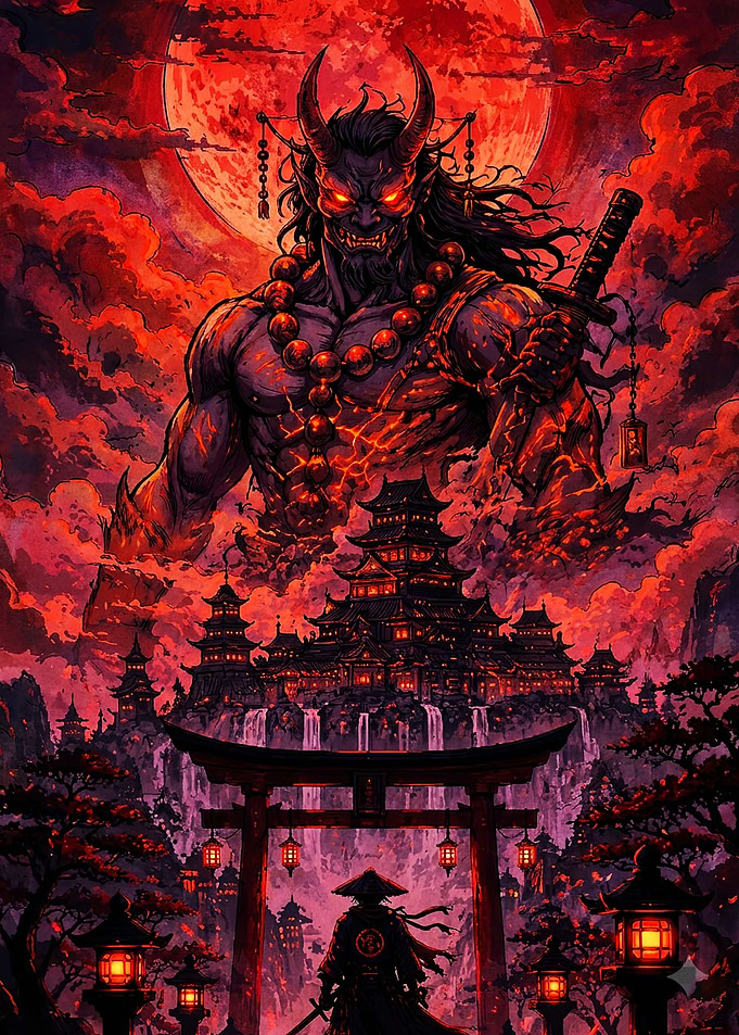 Red Oni Demon Samurai Dark Art Post