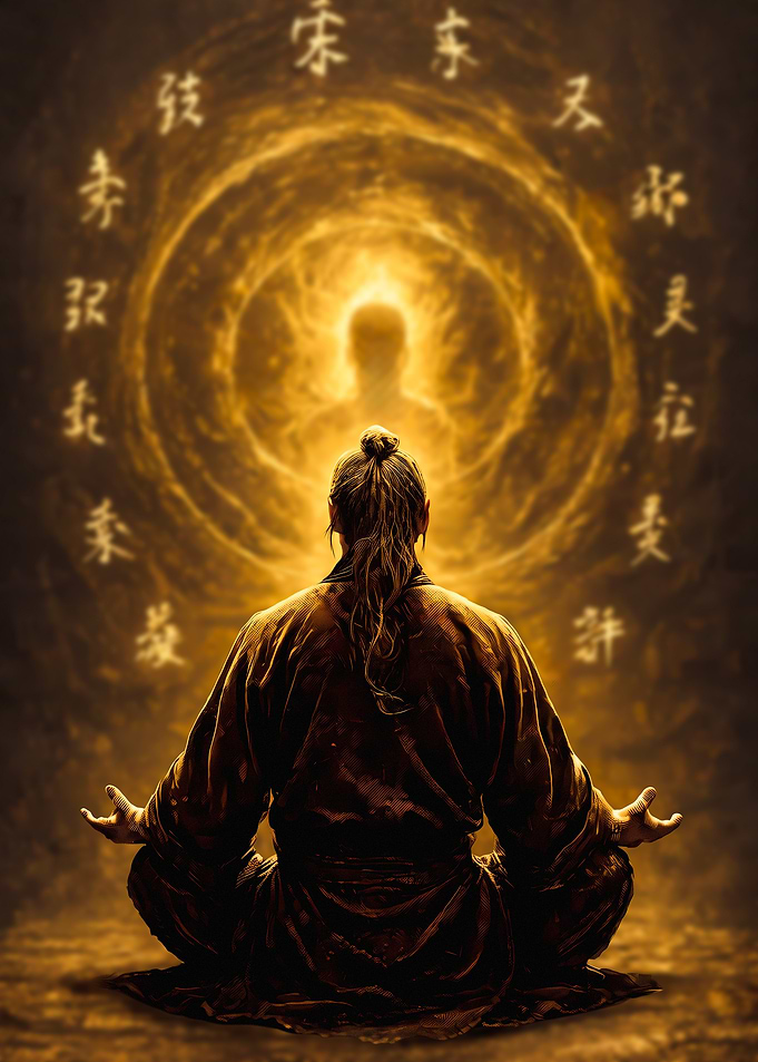 Meditating Monk with Golden Aura