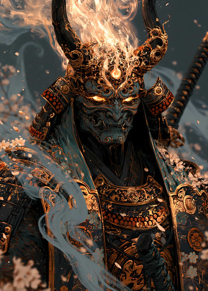 Flaming Oni Demon Spirit Samurai Warrior