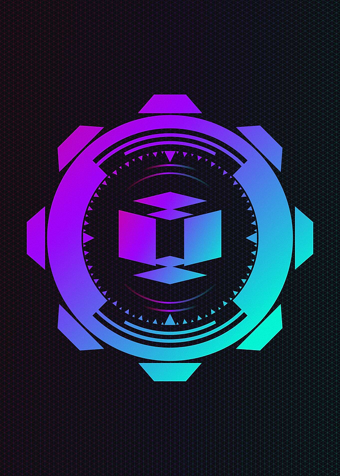 Neon Cyberpunk Gear Emblem - Futuristic Sci-Fi HUD