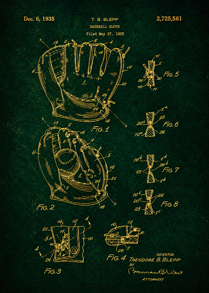 Vintage Baseball Glove Patent Blueprint