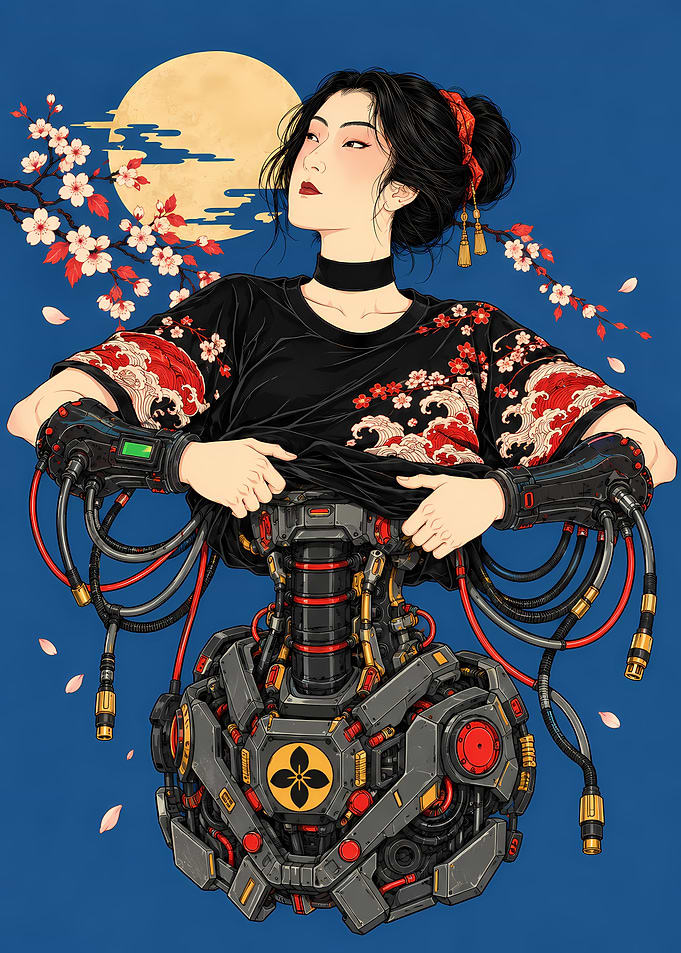 Cybernetic Geisha with Mechanical Torso