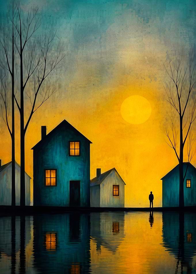 Sunset Houses Lake View Moody Art