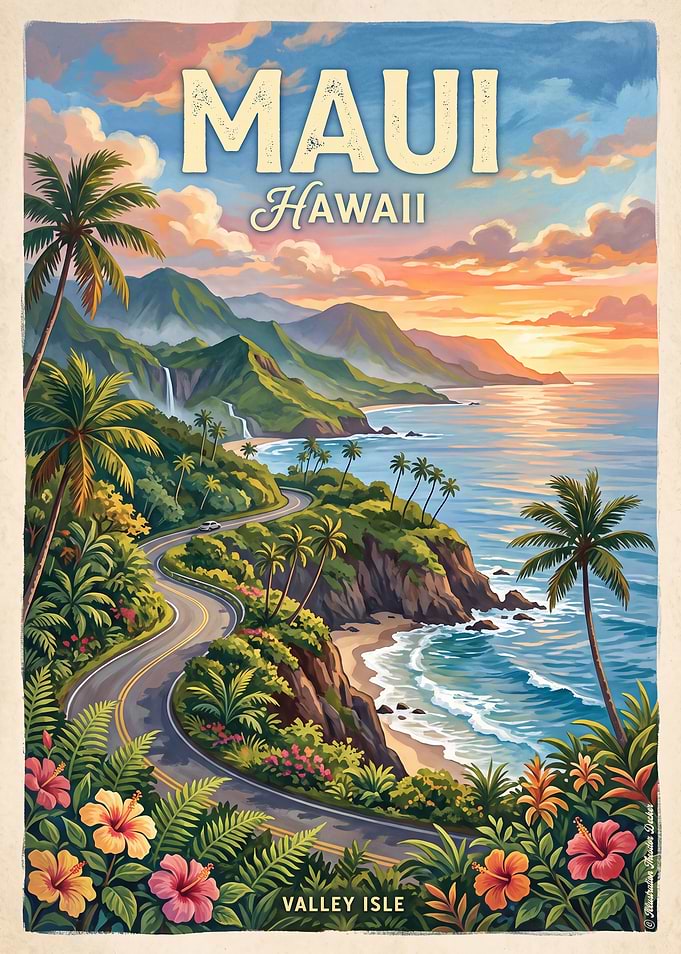 Vintage Maui Hawaii Travel Poster