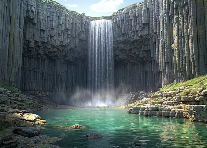 Majestic Waterfall with Basalt Columns