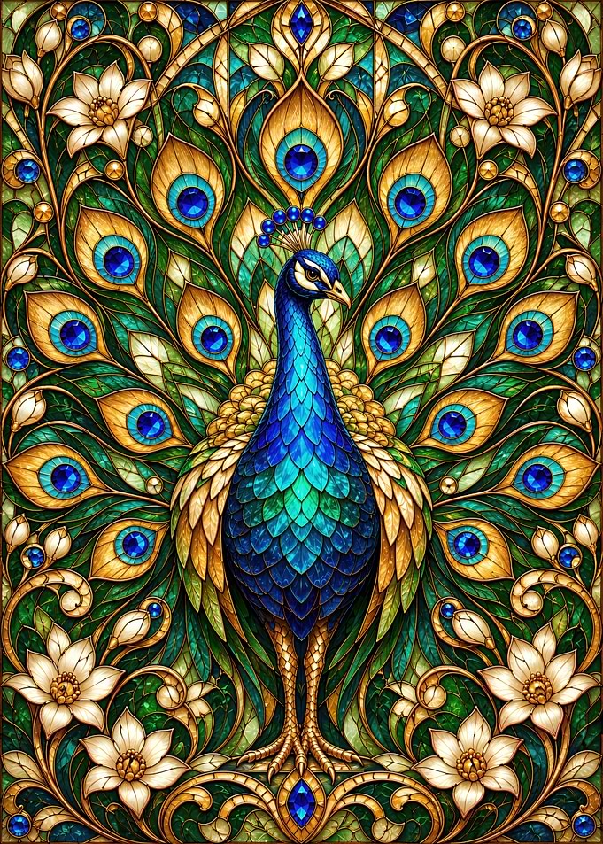 Stained Glass Peacock Art