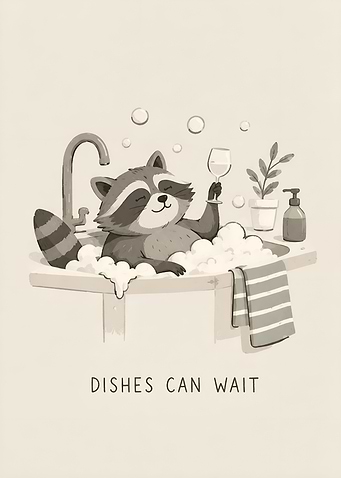 Raccoon Relaxing in Kitchen Sink