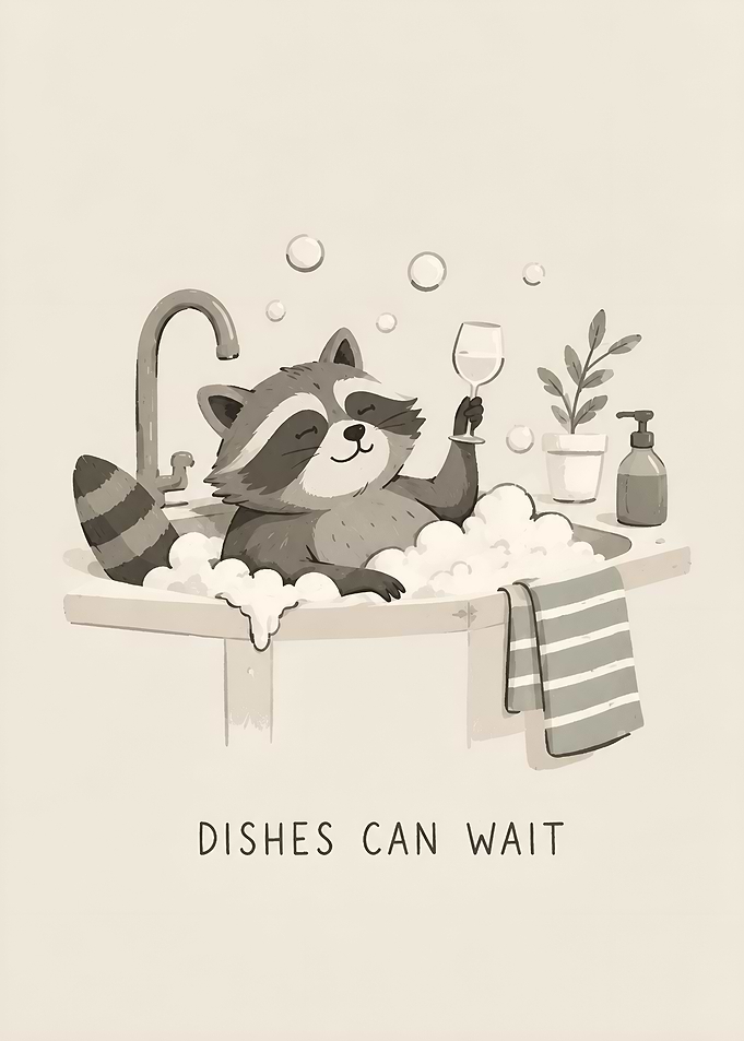 Raccoon Relaxing in Kitchen Sink
