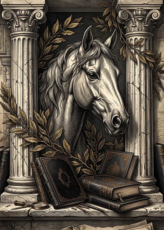 Classical Horse Portrait with Books