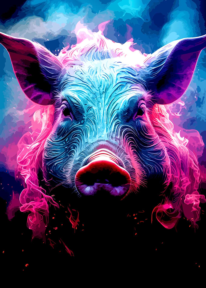 Neon Fire Pig Portrait