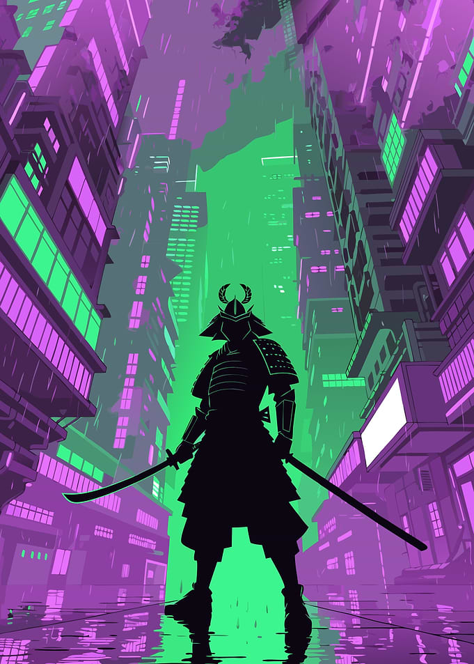 Cyberpunk Samurai in Neon City