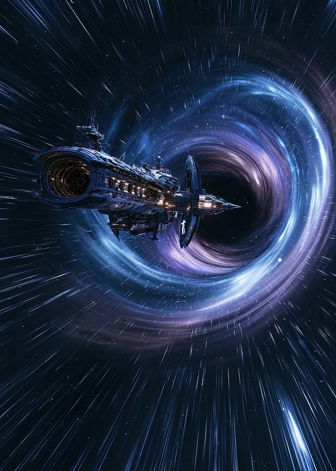 Spaceship Traveling Through a Wormhole