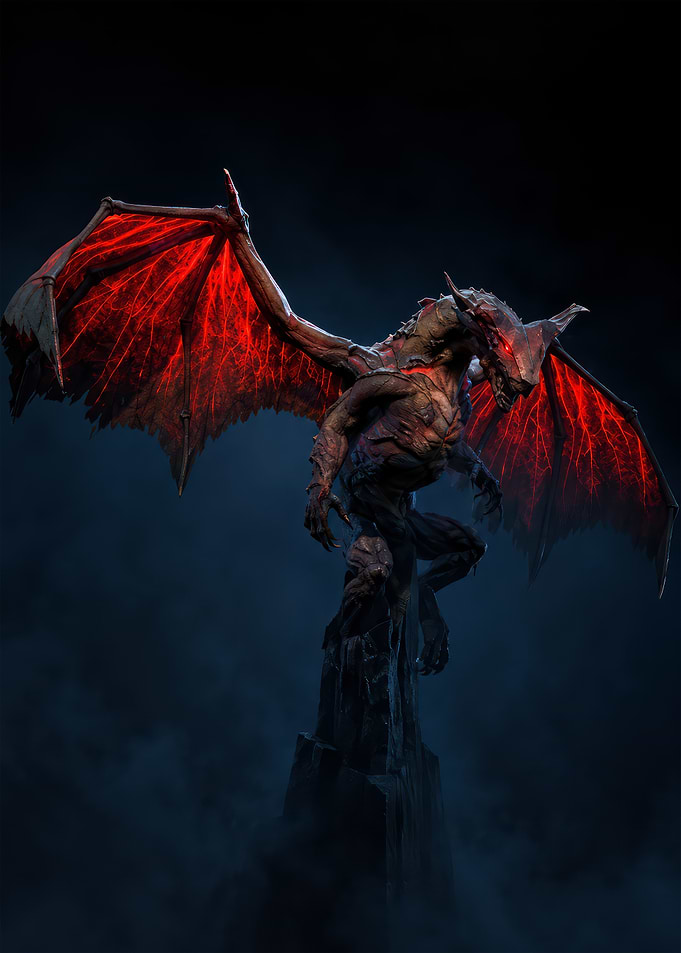 Menacing Red Winged Dragon Statue