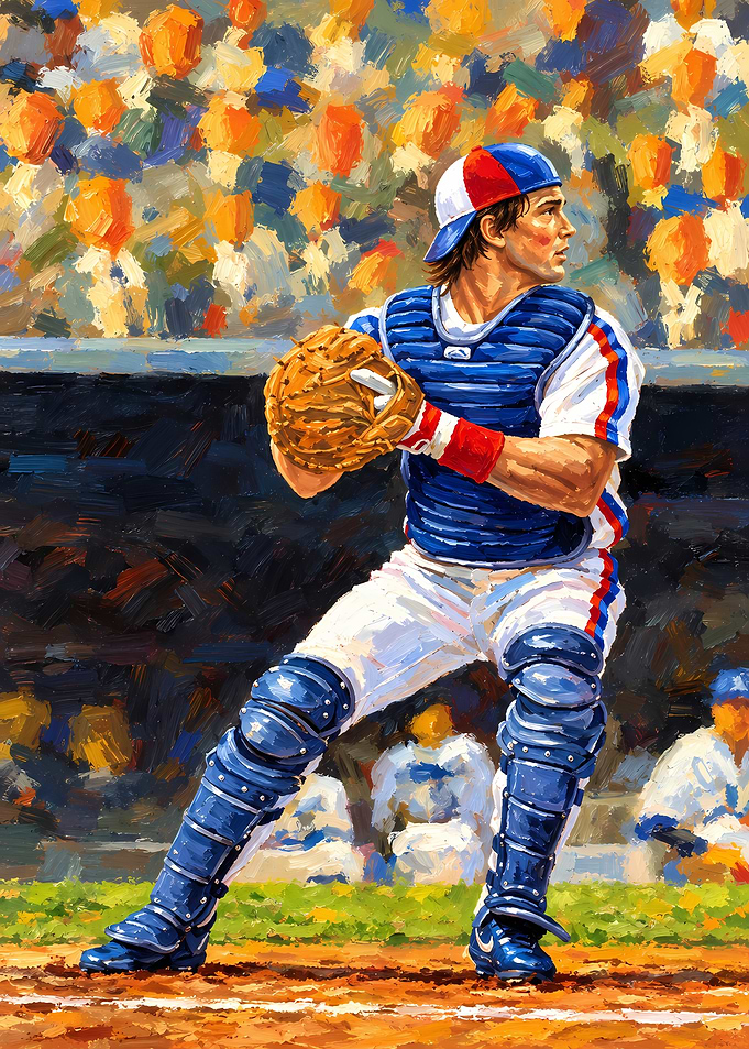 Impressionist Baseball Catcher Painting