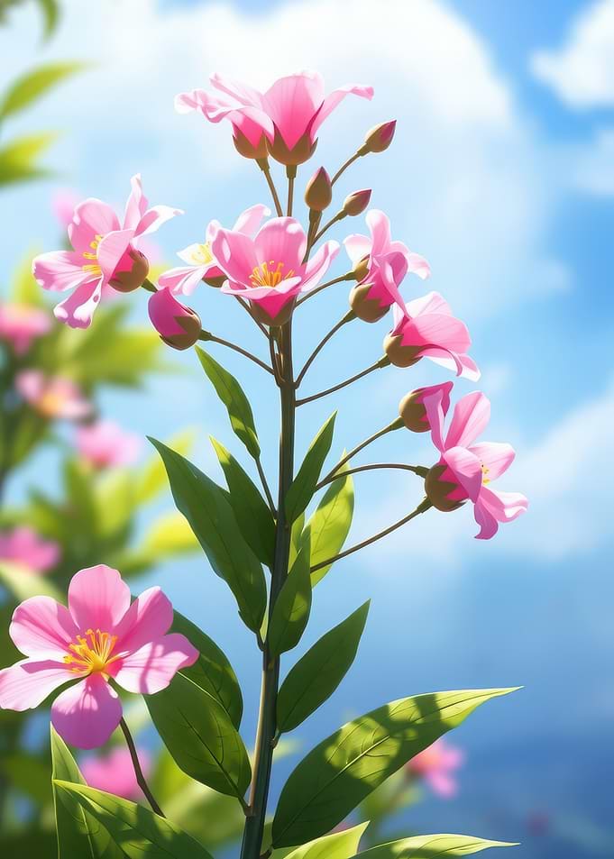Vibrant Pink Flowers Against Blue Sky