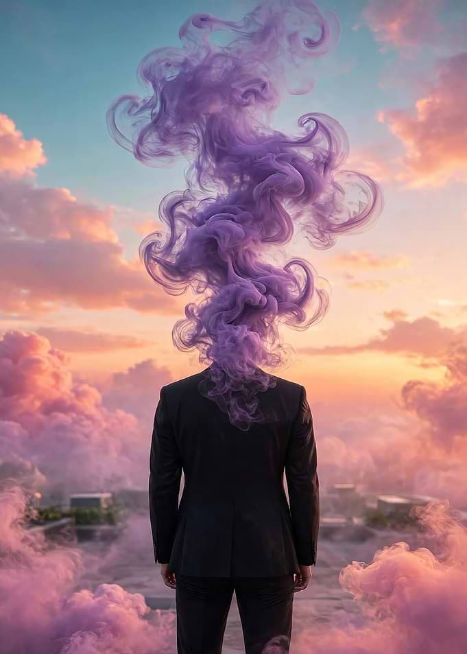 Man with Purple Smoke Head