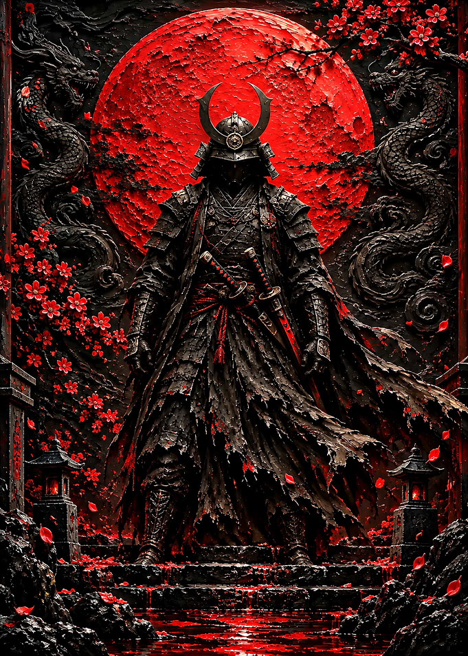 Dark Samurai Under Red Moon